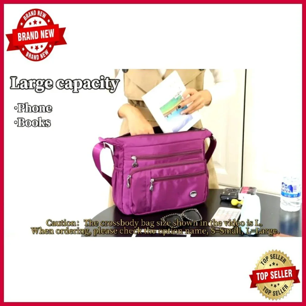 Large Nylon Satchel with 12 Pockets, Adjustable Strap, Waterproof Tote